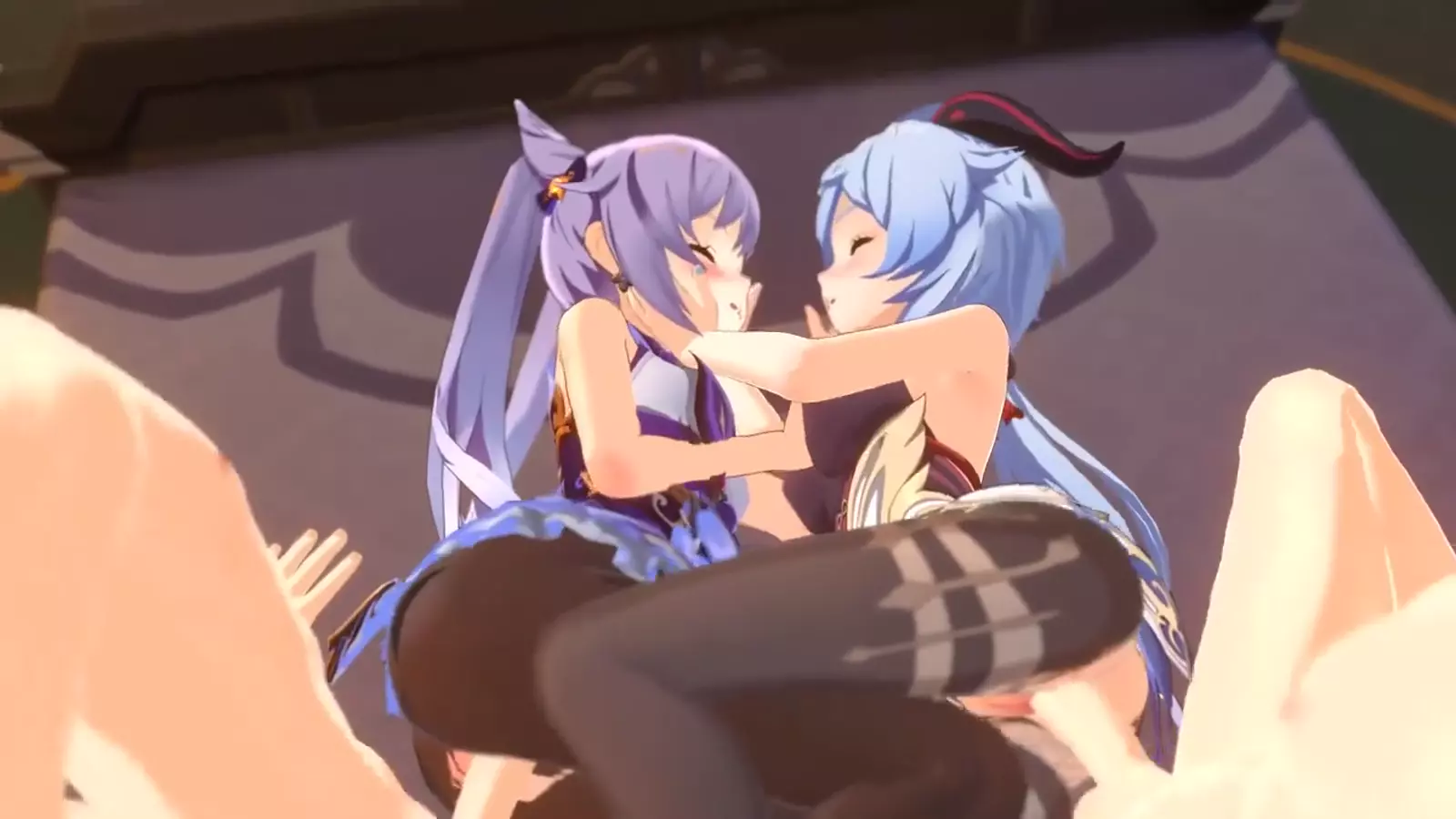 Twincest hentai characters in a passionate embrace